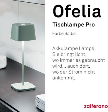Zafferano Ofelia: Бездротова настільна лампа з торшером, сенсорне керування, для дому та саду, регулювання яскравості, 2200-3000K, 29 см, колір шалфей