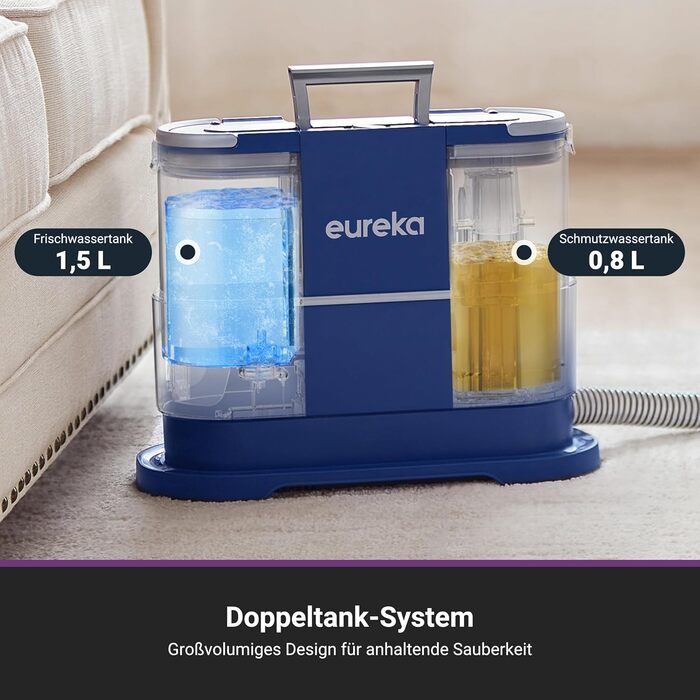 Eureka NEY100: Миючий пилосос для килимів та м'яких меблів | для диванів, килимків, оббивки, авто | Насадки для сухого та вологого прибирання, 12500Pa, 1,5L бак для води