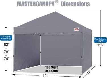 Павільйон MasterCanopy 3x3 м з боковими стінками, сірий, складний