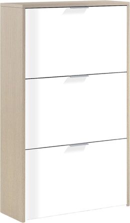Стеллаж для взуття Habitdesign з 3 дверцятами, вузький, з білого глянцю та канадського дуба, 60x113x22 см