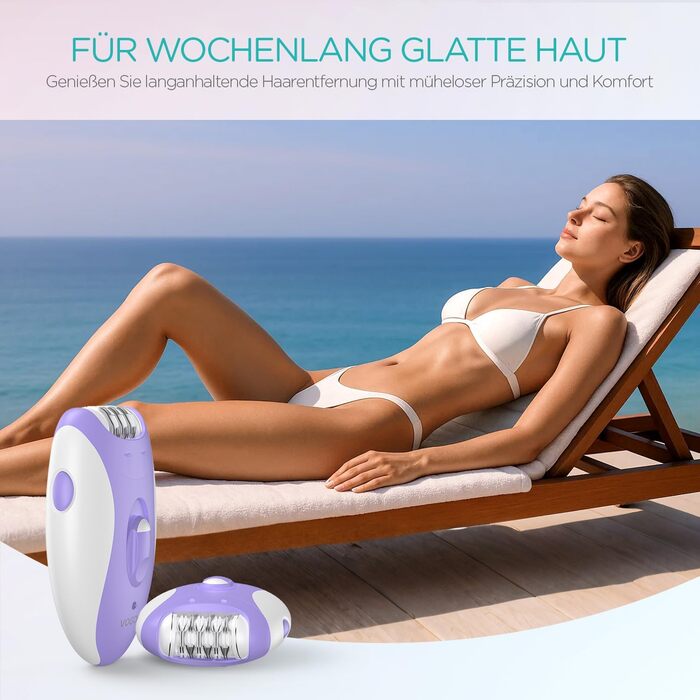 Електричний епілятор для жінок HR110 з LED-підсвіткою, 21 пінцетом та 2 швидкостями, акумуляторний пристрій для видалення волосся на ногах та руках (Фіолетовий)