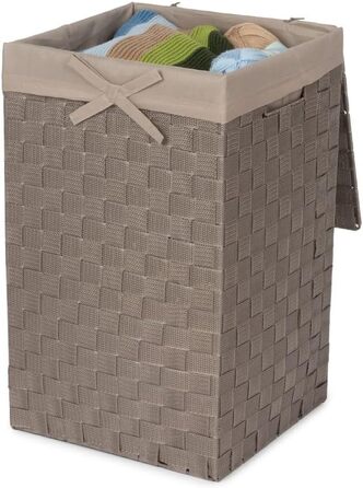Кошик для білизни RAN6891 Stan з кришкою, ручками, плетіння, металевий каркас, знімний вкладиш з льону, 30 x 30 x 50 см, Бежевий, Коричневий