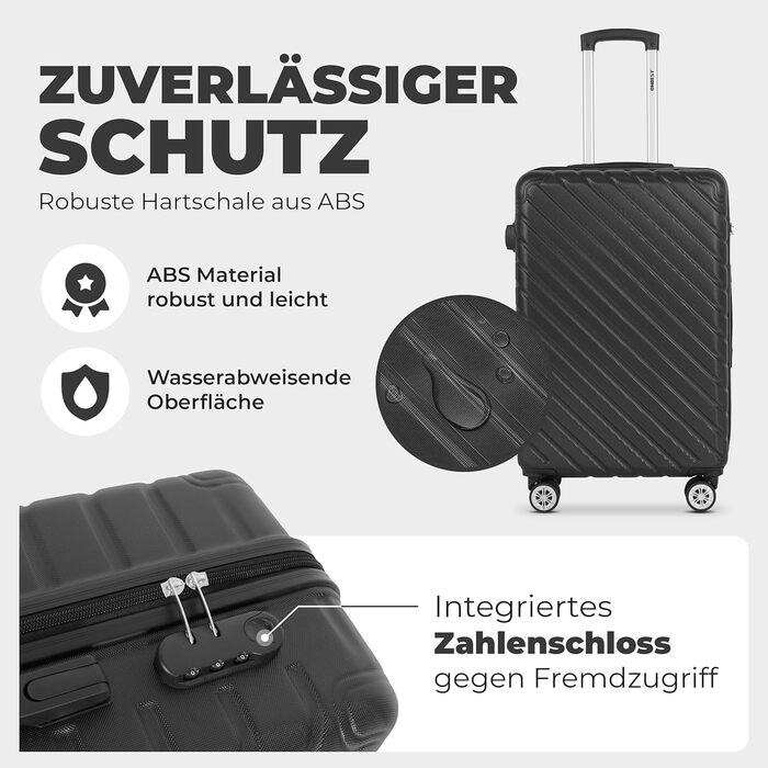 Набір валіз Onbest 3 шт. XXL – Чорний: 20', 24', 28' з ABS-пластику, з колесами, включає цифрові ваги