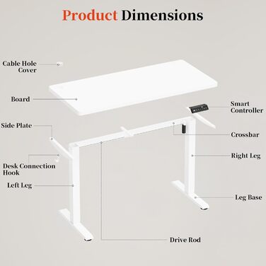 Електричний стіл 140x60 см, регулювання висоти, комп'ютерний стіл, без швів, білий