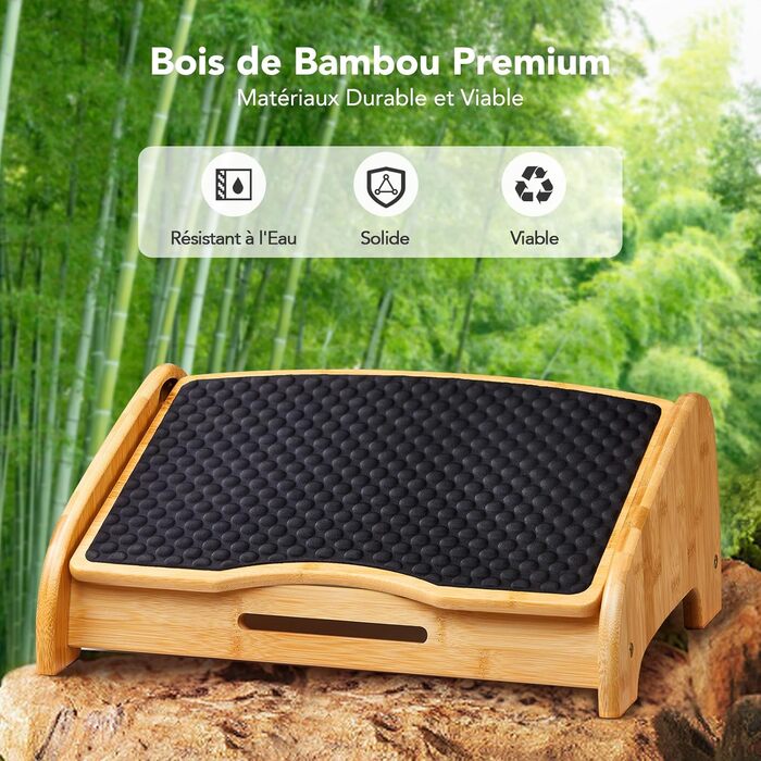 Підставка для ніг під стіл HUANUO бамбукова, ергономічна, 4 положення висоти та кута, масажна поверхня, протиковзна, для дому та офісу