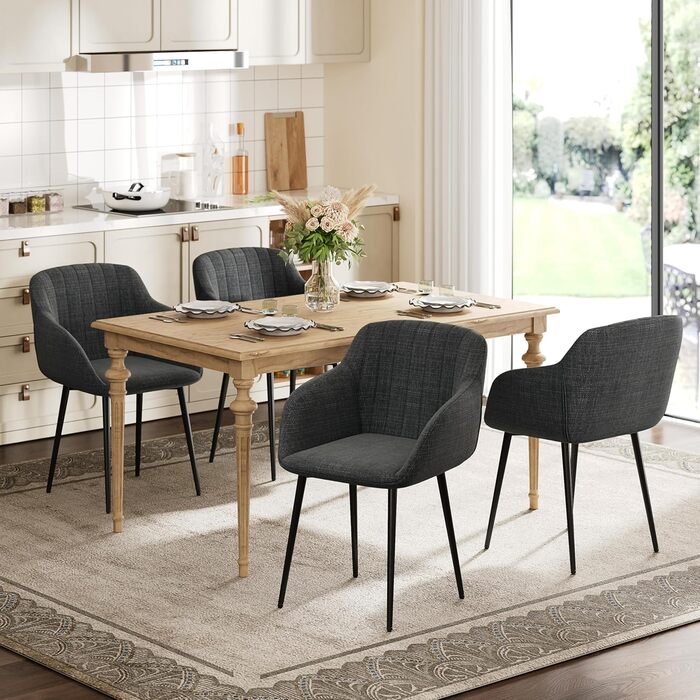 Набір обідніх стільців з підлокітниками, 2 шт., чорно-сірий. М'яке сидіння з поліестеру для кухні, вітальні, спальні