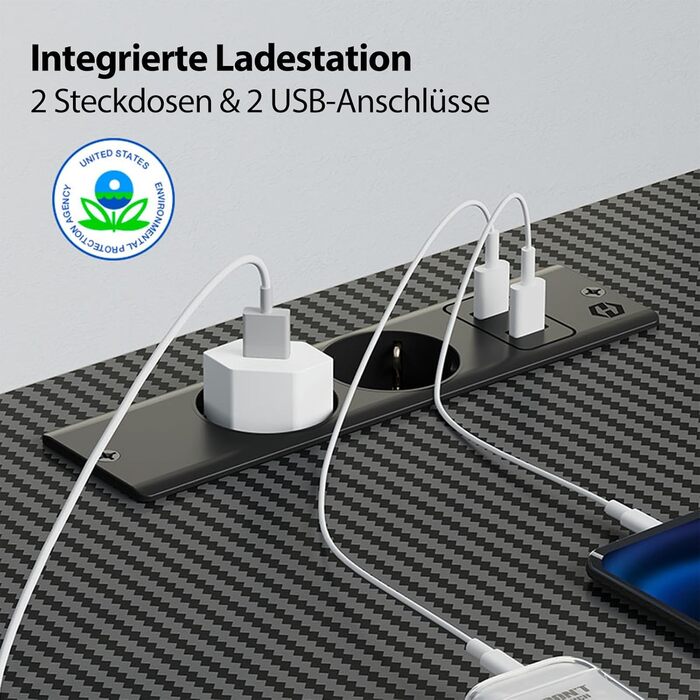 Ігровий стіл SEVEN WARRIOR з LED-підсвічуванням, розетками, моніторний стійка, 2 гачки, L-подібний, 147 см