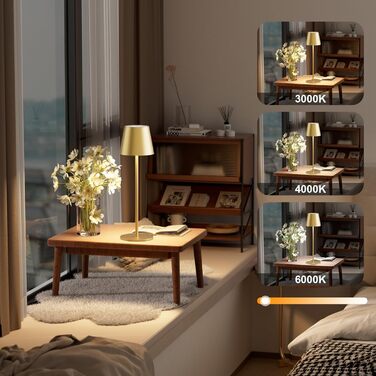 LED настільна лампа K-Bright 2 шт. з регулюванням яскравості, акумуляторна, бездротова, 3000K/4000K/6000K, USB-C, IP54, білий колір