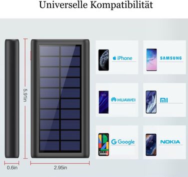 Сонячний павербанк Trswyop 26800 мАг, 2024 інтелектуальне керування IC 2 USB-зарядки з 4 світлодіодними індикаторами Зовнішній акумулятор ідеально підходить для кемпінгу на відкритому повітрі Сумісний з iPhone 15/14/13 Pro Max, Samsung, Huawei тощо. А-чор