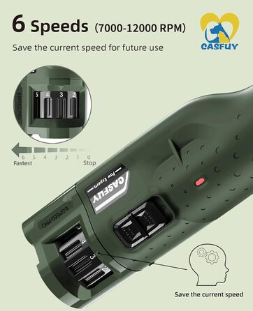 Шліфувальна машина для собак і кішок Casfuy Claw, 6-швидкісна, світлодіодна, безшумна, з пилозахисним чохлом (Army Green)