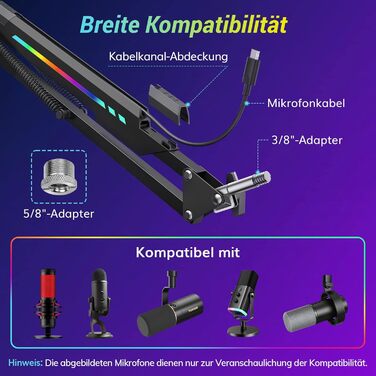 Мікрофон геймерський TONOR T90 з RGB підсвіткою та тримачем - професійний мікрофон для стрімінгу та ігор