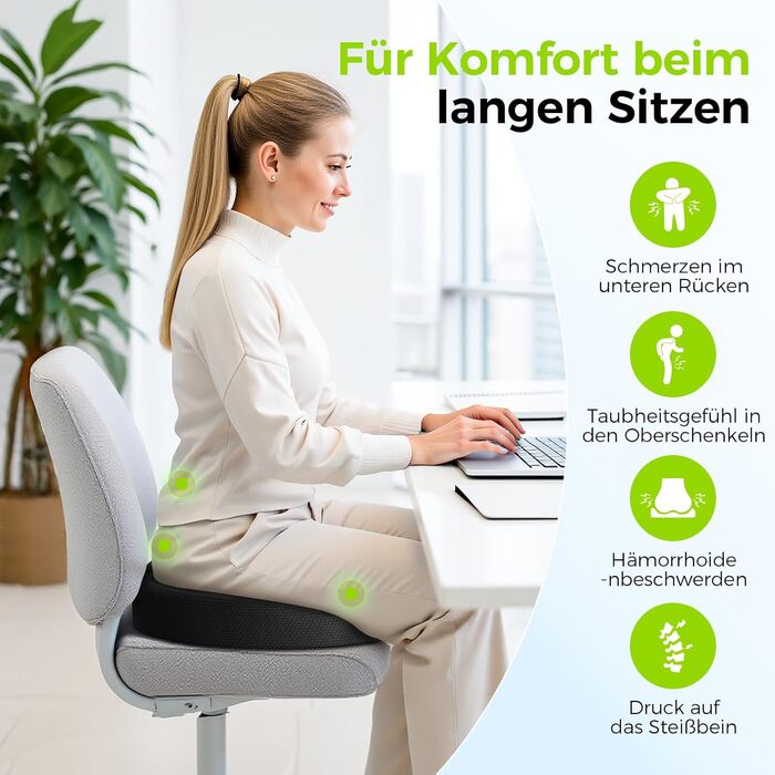 Ортопедична подушка для сидіння AUVON кругла з подвійною U-подібною формою для копчика та геморой, розвантажувальна подушка для офісного крісла та авто, 47*37*7.8 см