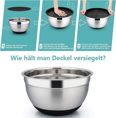 Набір мисок Homikit, 5 шт. з нержавіючої сталі, з кришкою та силіконовим дном, мультифункціональний, для салатів, 6.6L / 3.5L / 2.5L / 1.5L / 1L, чорний