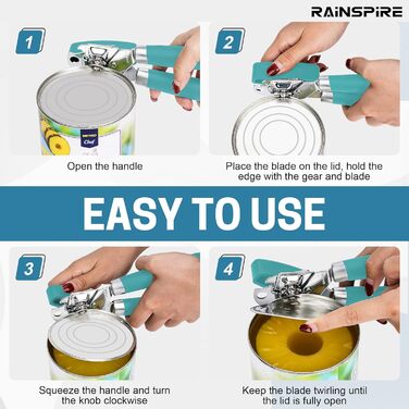 Відкривач консерв Rainspire ручний, міцний, з плавним зрізом, з відкривачем для пляшок, рожевий