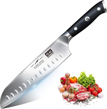 Ніж шеф-кухаря SHAN ZU Santoku: 18 см, нержавіюча сталь, ергономічна ручка, подарункова коробка