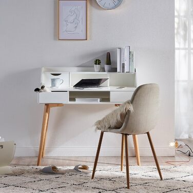 Дитячий письмовий стіл Teamson Home Creativo з MDF, з полицями та шухлядами, білий/натуральний, VNF-00045