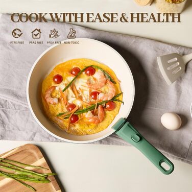 Набір каструль та сковорідок 23 частини з антипригарним покриттям, знімні ручки, для всіх типів плит, сумісний з духовкою, без PFAS, PTFE, PFOA, кремово-білий