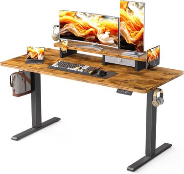 Регульований стіл WALKINGDESK для дому та офісу: електричний, з шухлядами, 140x60 см, рустикальний коричневий