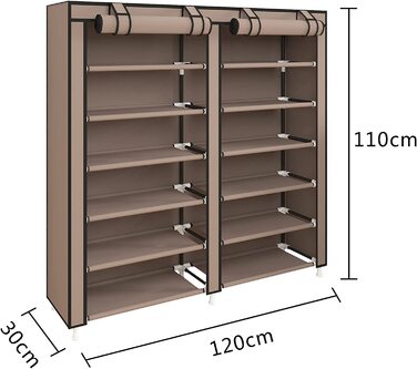 Шарова пилозахисна полиця для взуття UDEAR взуттєва шафа для взуття місткістю близько 36 пар взуття (Doppia fila 7 strati, коричневий), 7-