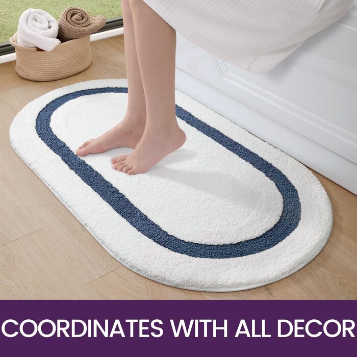 Килимок для ванної кімнати DEXI, 44 x 76 см, синій, неслизький, машинне прання, вбираючий, овальний