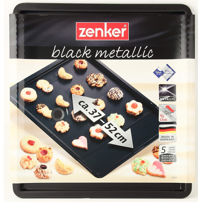 Висувне деко для випічки та печива Zenker, чорний металік, листова сталь, прямокутне, з антипригарним покриттям, регульоване (чорне)