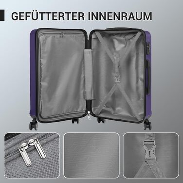 Набір валіз KONO 3 в 1: велика, середня, маленька. Тверді валізи з ABS, ручні, з TSA замком (фіолетовий)