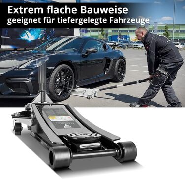 Гідравлічний домкрат Stahlwerk 3т низькопрофільний 73-500мм з гумовими колесами та поворотним руків'ям