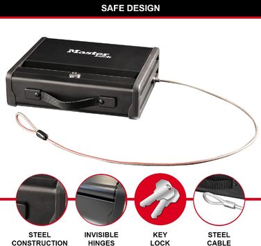 Сейф MASTER LOCK Kompakt P005CEURBLKHRO з комбінацією та кабелем (середній) для документів, прикрас та гаджетів