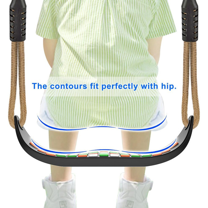 Гойдалка садові SELEWARE з міцним сидінням, 2м регульованим канатом та 2 карабінами, чорна (квадратне сидіння)