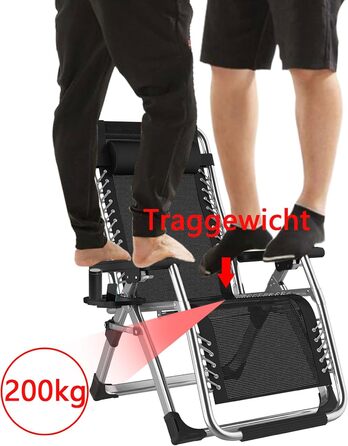 Розкладний шезлонг для саду та відпочинку на природі - 200 кг, срібний (83 см)