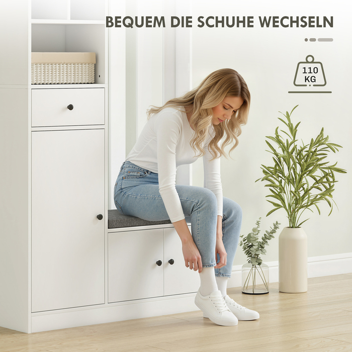 Шафа для одягу 180 см з вішалкою, полицею для взуття, 4 гачками, відкритими полицями, МДФ, білий