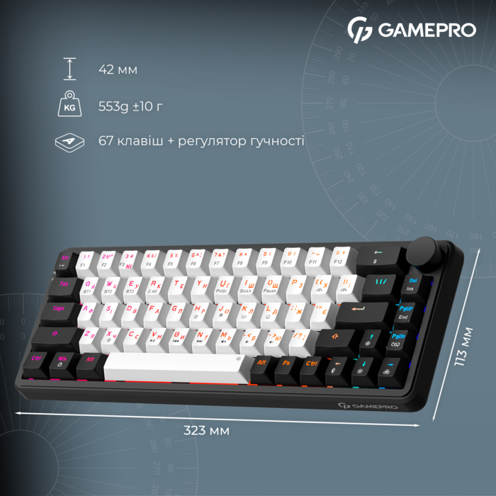 Бездротова механічна клавіатура GamePro Asgard Valhalla  (MK210B Pro) 65% QLAB orange switches