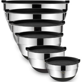 Чаші для змішування Umiten з герметичними кришками, 6 металевих чашок з нержавіючої сталі, розмірні мітки, Розмір 7