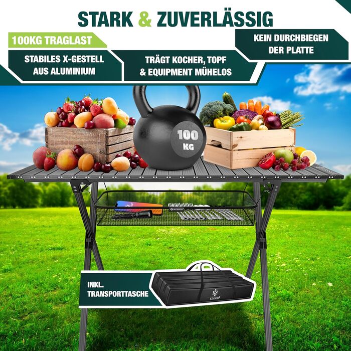 Складаний туристичний стіл KESSER® з алюмінієвим каркасом, регулюванням висоти, 90x53 см, до 100 кг, з сумкою та кишенькою