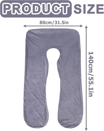 Наволочка на U-подібну подушку для вагітних та годування, бавовняна знімна наволочка для подушки для тіла, сіра, 140 x 80 см