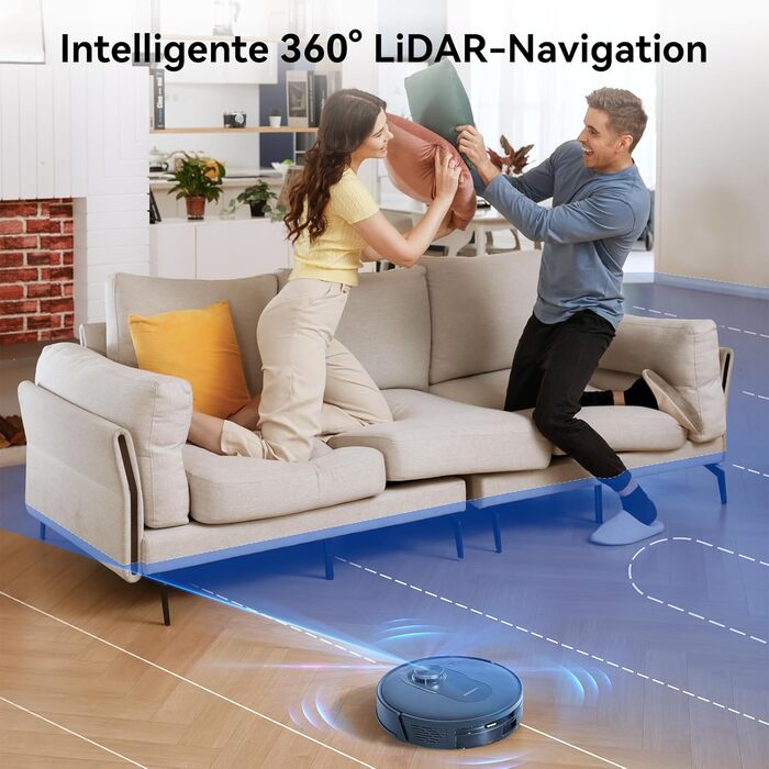 Робот-пилосос Proscenic Q8 з функцією миття 4200Pa, 200хв, потужний, з лазерною навігацією, 5 карт, керування через APP, Alexa, Siri, IFTTT, для підлоги та килима, видалення шерсті тварин, блакитний