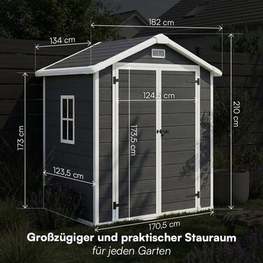Сарай садовий STEELSØN Novara 192x92x151 см - пластиковий, з вікном, під дерево, темно-сірий, дах двосхилий