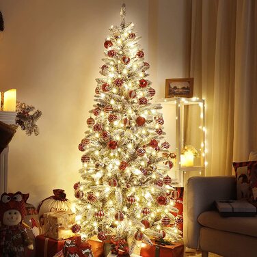 Штучна Різдвяна ялинка тонкий з підсвічуванням Світлодіодна ялинка для різдвяного прикраси, сніжинки, вузькі, білі, (210 см)