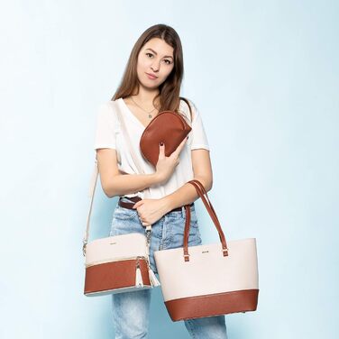 LOVEVOOK Набір сумок для жінок: 3 шт. (шоппер, сумка на плече, сумка з ручкою) для подорожей, роботи, покупок (бежевий+коричневий)