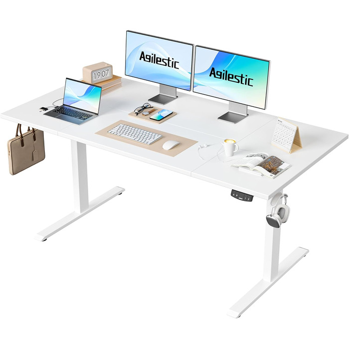 Регульований стіл Agilestic 160 x 80 см, електричний з пам'яттю, ергономічний, для комп'ютера, білий
