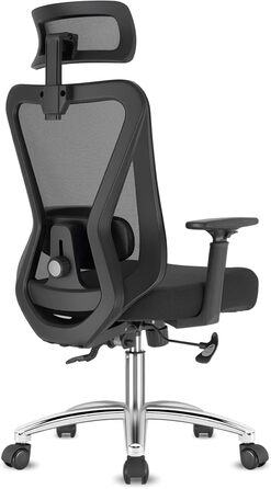 Ергономічне крісло для офісу з підголівником та підтримкою попереку, регульовані підлокітники та висота, поворотне крісло з регулюванням нахилу 90°-130° (фіксація), вантажопідйомність до 150 кг