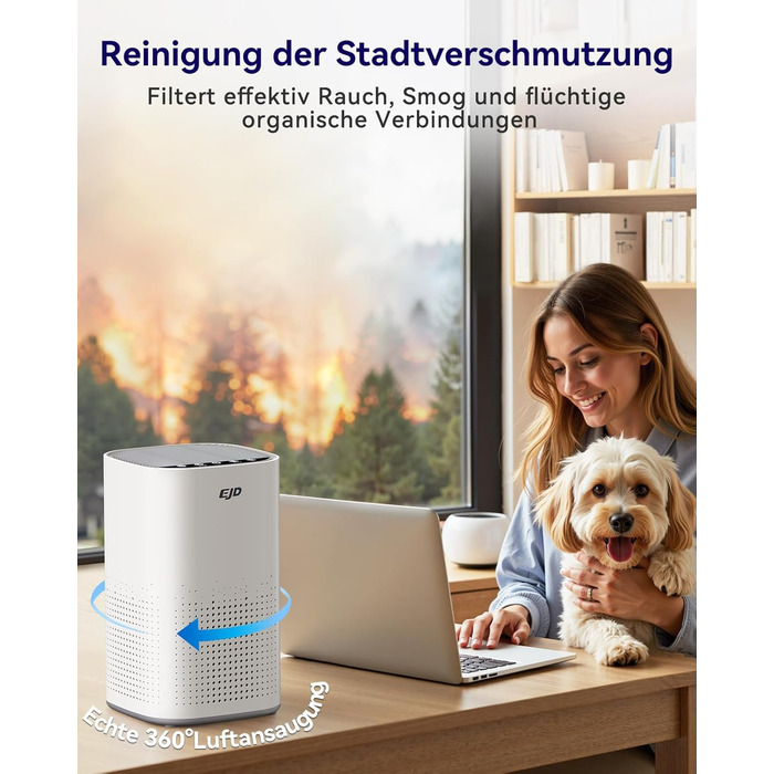 Повітряочисник для великих спалень до 70 м² з CADR 223 м³/год, тихий H13 HEPA повітряочисник з режимом сну 15 дБ, 3-в-1 фільтр видаляє 99,97% пилку, пил, шерсть тварин, запахи