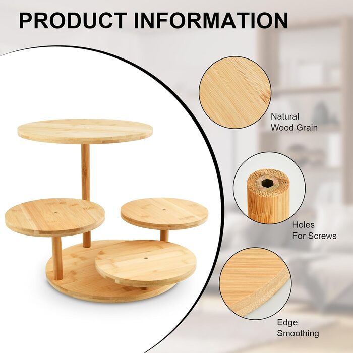 Багатоярусний стійка для тортів та капкейків з дерева, 4 яруси, Ø 30/32 см, для вечірок, днів народжень, святкового декору
