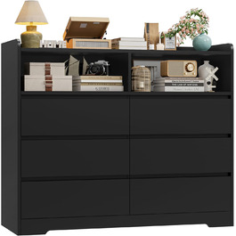 Комод FOREHILL з 6 висувними ящиками 120 см, тумба приліжкова для спальні, вітальні, коридору, 120x40x100 см, чорний