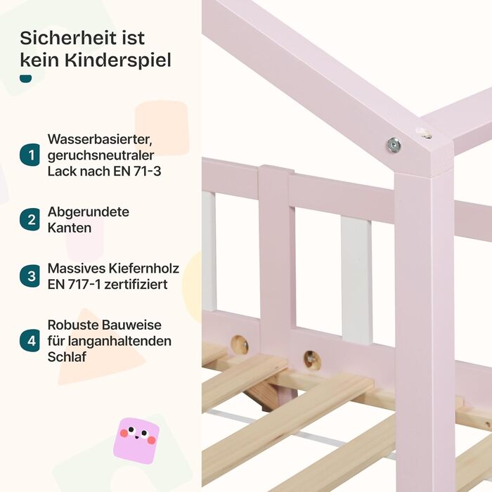 Дитяче ліжко Sisimiut Montessori від en.casa з захистом від падіння. Дерев'яне ліжко для дітей, підлогове, з ламелями. Матеріал: сосна. Колір: світло-сірий/білий. Розмір: 120 x 200 см. Без матраца.