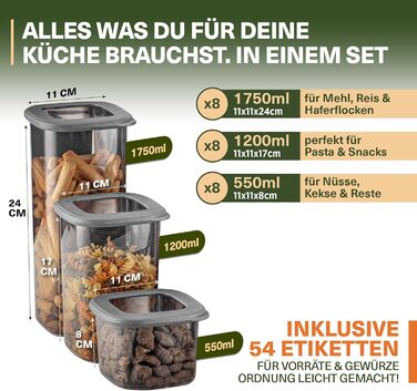 Набір контейнерів для зберігання продуктів 24 шт. з кришкою, BPA-Free, сірі