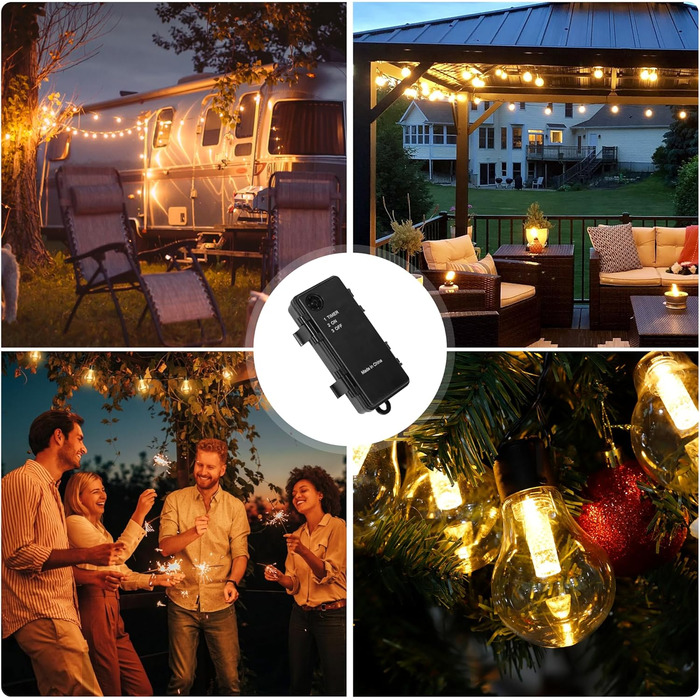 LED ліхтарна гірлянда для зовнішнього використання на батарейці з таймером, 9м, 12 лампочок A60, USB зарядка, 5000mAh, для декорування саду, вікна, сходи, весілля