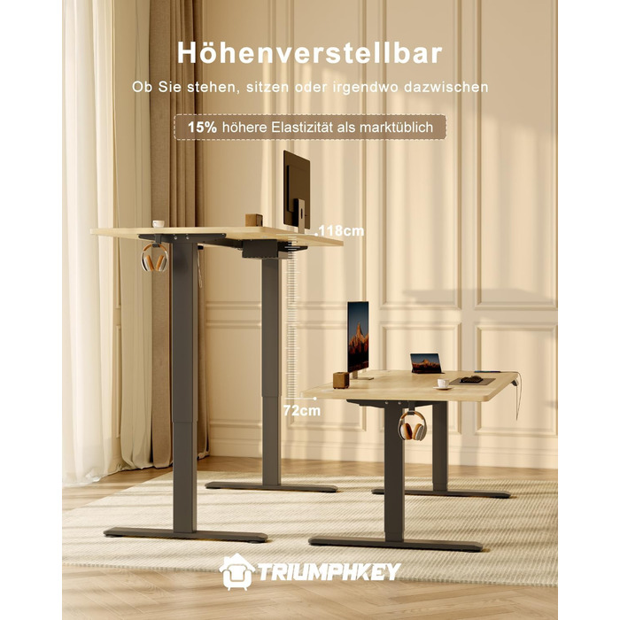 Регульований стіл висотою 200x80 см з USB-портом, 3 режими пам'яті, антиколізійна система, комп'ютерний стіл, горіх+чорний