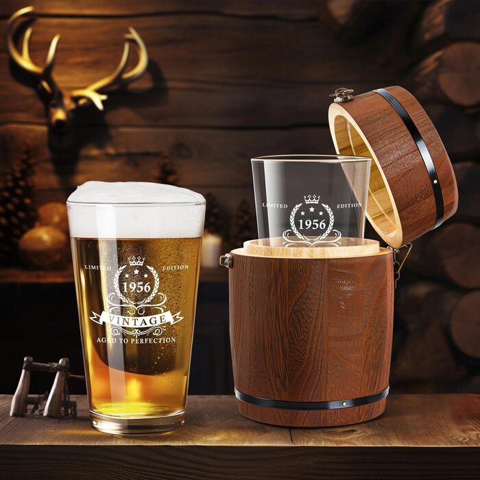 Пивний келих LIGHTEN LIFE 450 мл в дерев'яній подарунковій коробці, 1966 рік народження - ідеальний подарунок для чоловіка, тата, чоловіка на 60 років