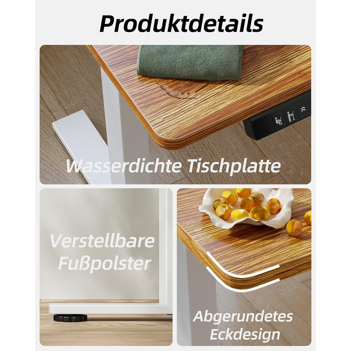 Регульований стіл BEXEVUE 120x60 см, електричний, з пам'яттю, для комп'ютера, білий